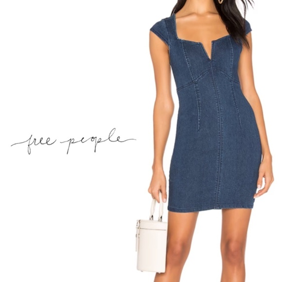 Free People Lia Denim Mini Dress - Blue - Size Small - Picture 1 of 13